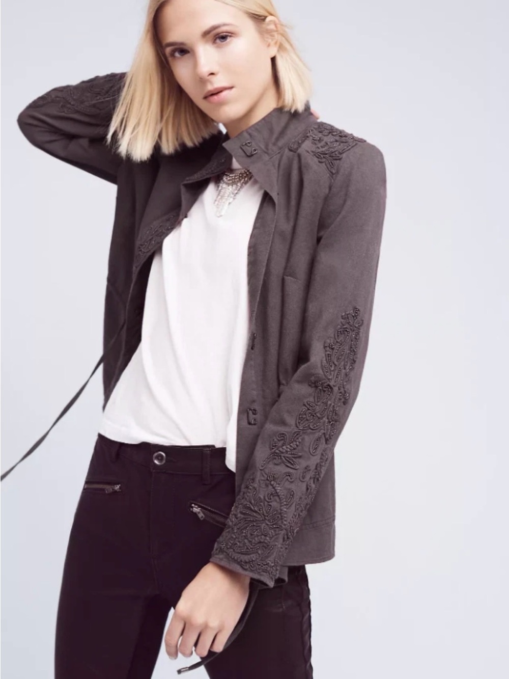 Anthropologie Love Sam beaded Travis utility Jacket - brown